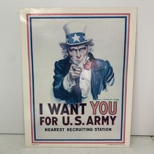 Vintage 1985 Uncle Sam Poster Board I Want You For U.S. Army 11x14 Patriotic Art